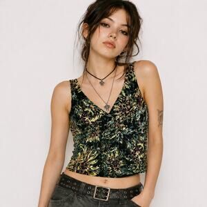 Josephine Chaus Velvet Burnout Tank Top Women's Size 8P Floral Casual Grunge